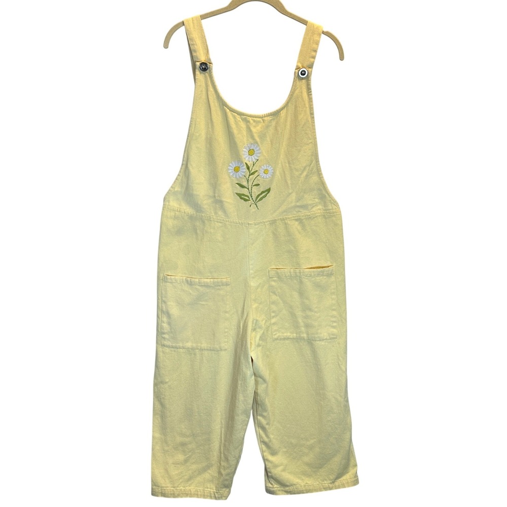 Country Store Yellow Cotton Embroidered Daisy Overalls Jumpsuit Womens Large